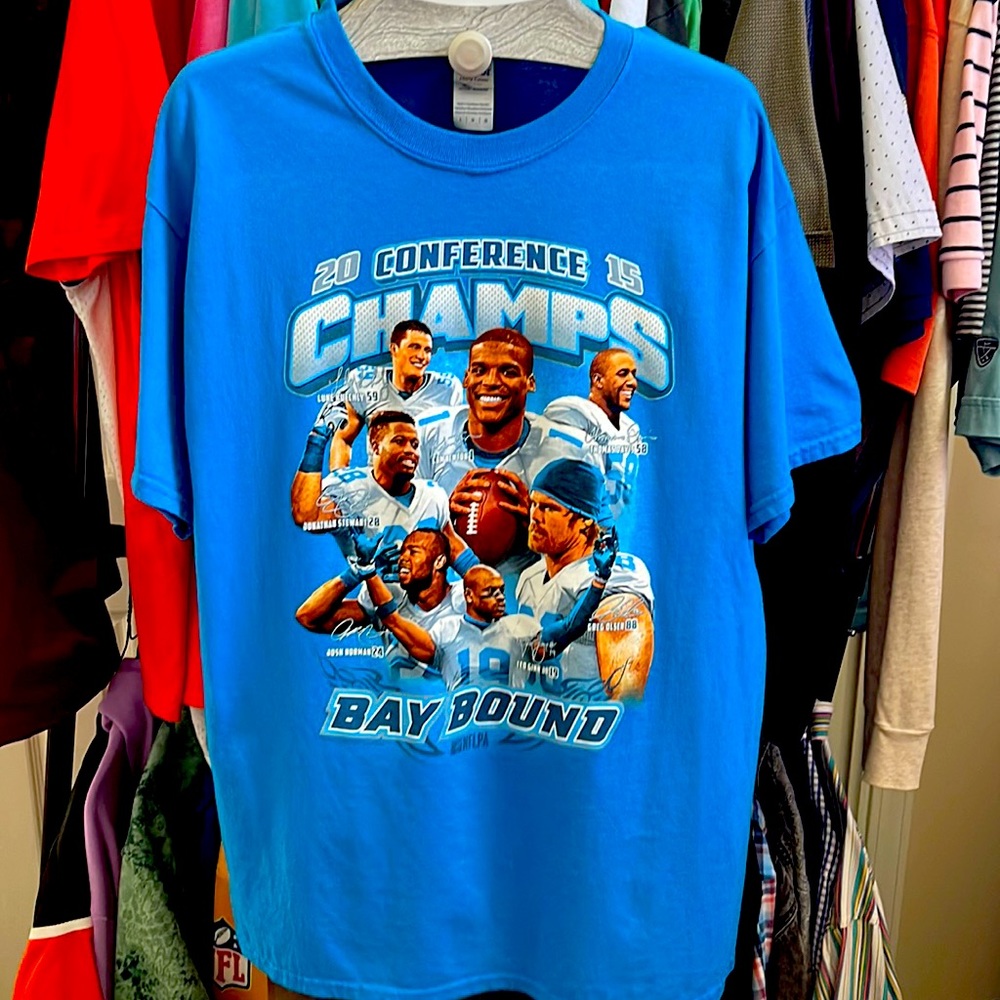VINTAGE CAROLINA PANTHERS 2015 CONFERENCE CHAMPS TEE 🐈‍⬛🏈 PERFECT CONDITION